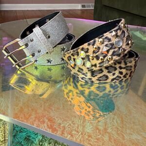 Y2K embellished glitter + leopard print studded belt bundle Medium